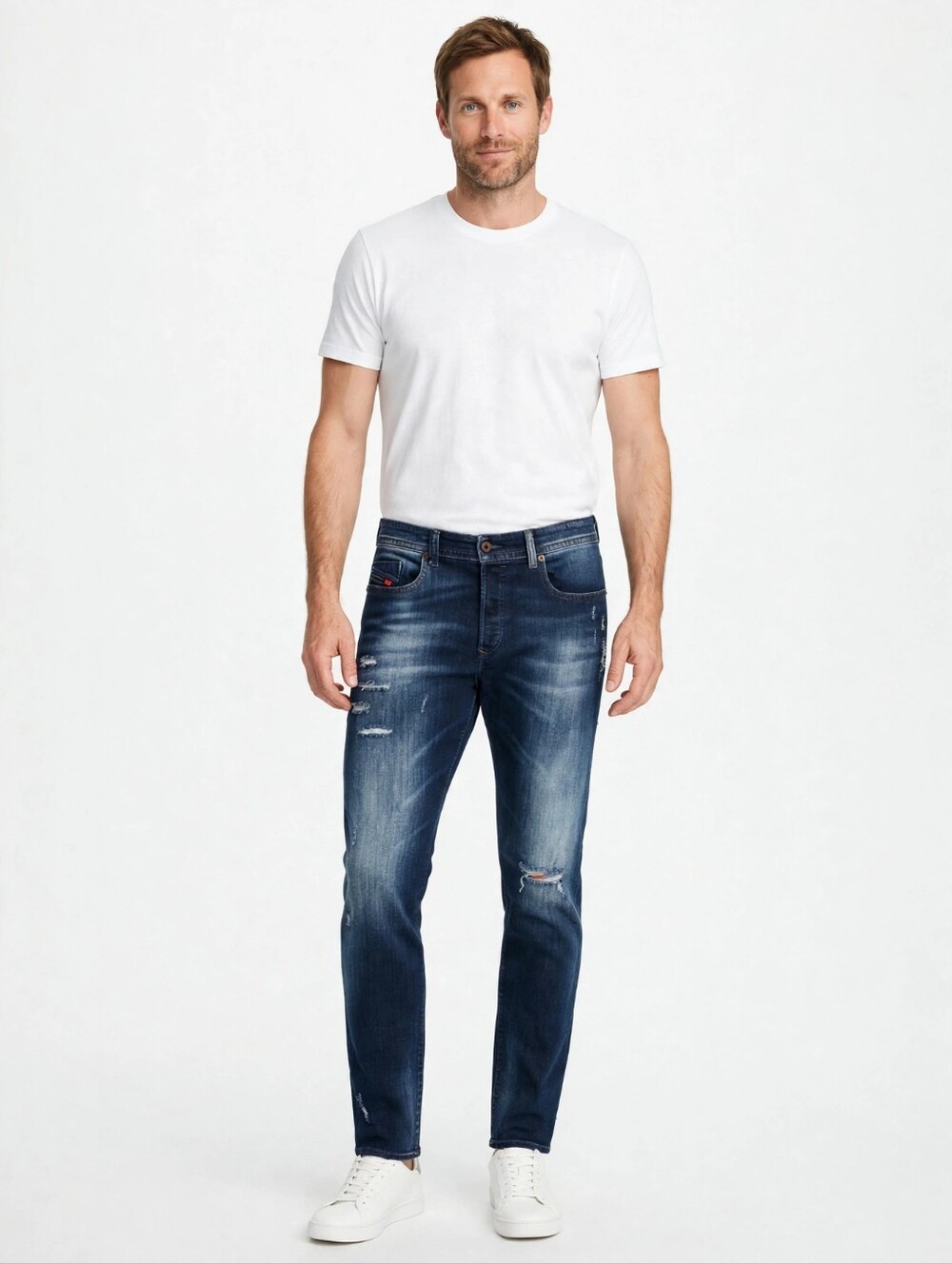 Diesel Men's Buster Jeans 36x32 Blue Regular Slim Tapered Stretch Denim
